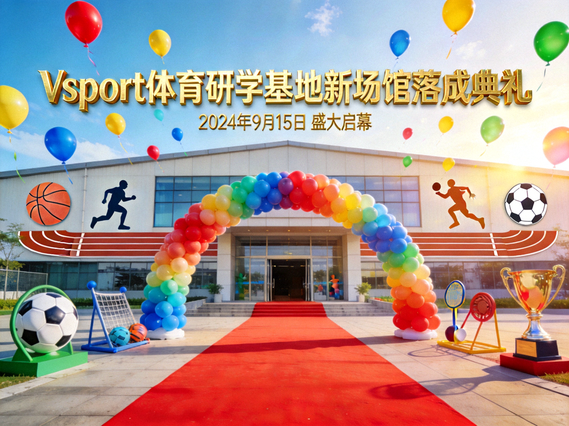 Vsport体育研学基地新场馆落成典礼，彩色气球与运动元素装饰